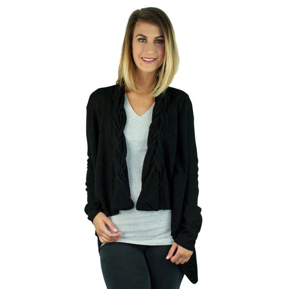 High-Low Sweater Shrug With Twisted Knit Lapel - Picture 2 of 3